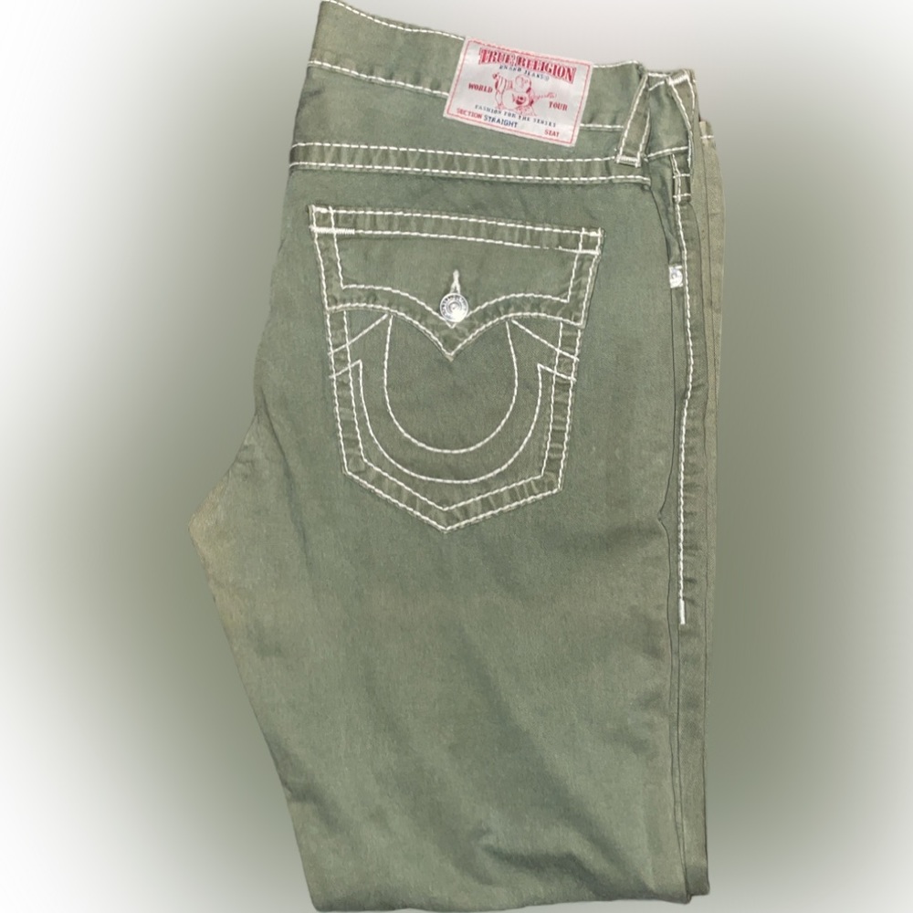 Green True Religion Ricky Straight Jeans